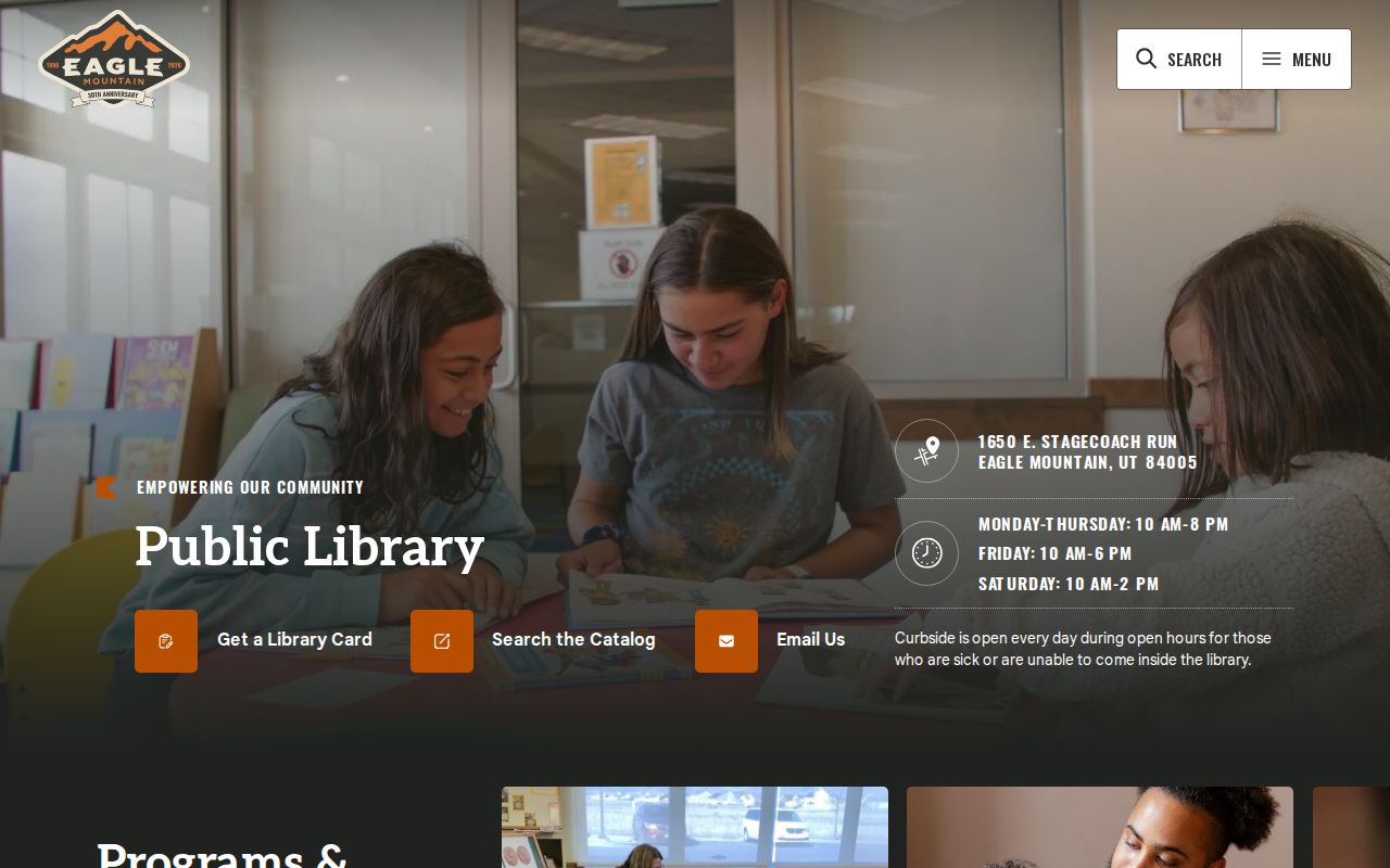 Eagle Mountain Public Library with FamilySearch and Utah Online Library access