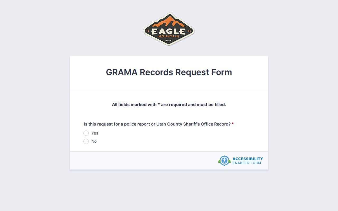 Eagle Mountain GRAMA form for a public records request