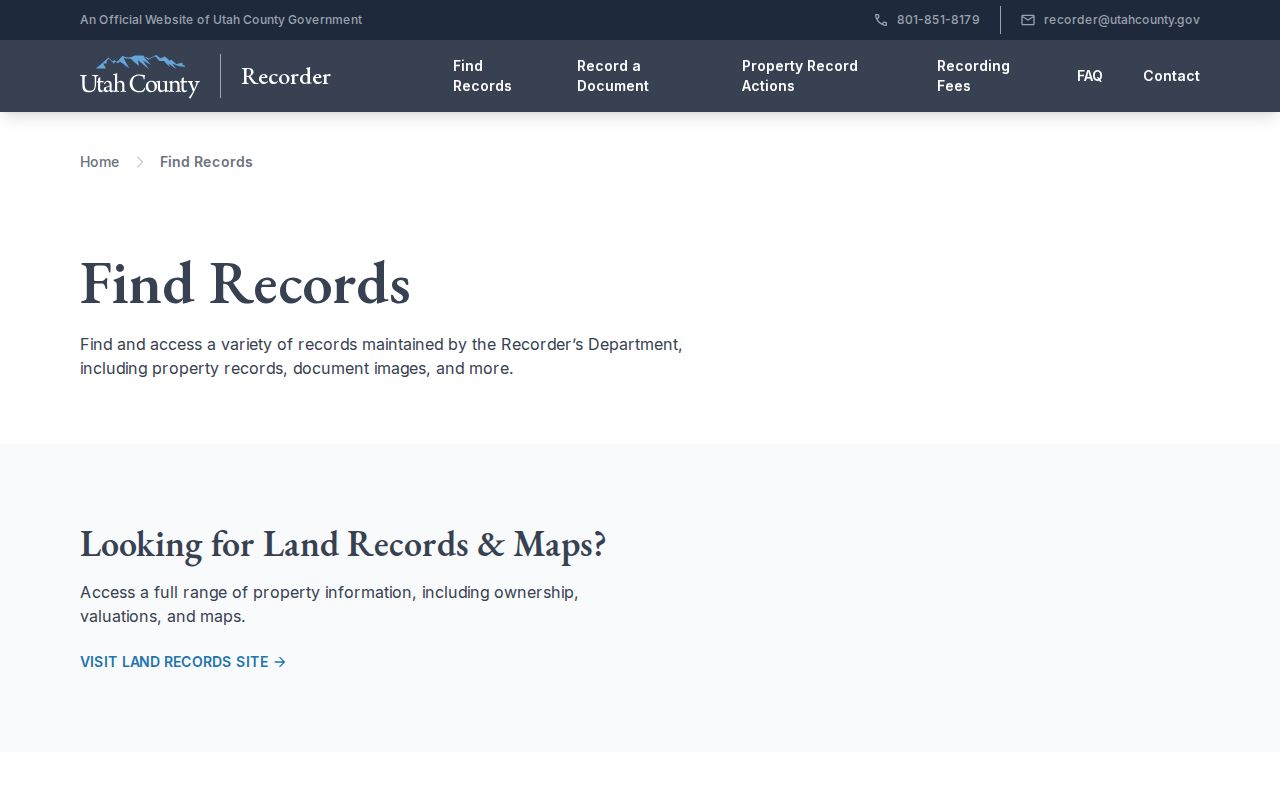 Utah County Recorder deed index used for Eagle Mountain records research