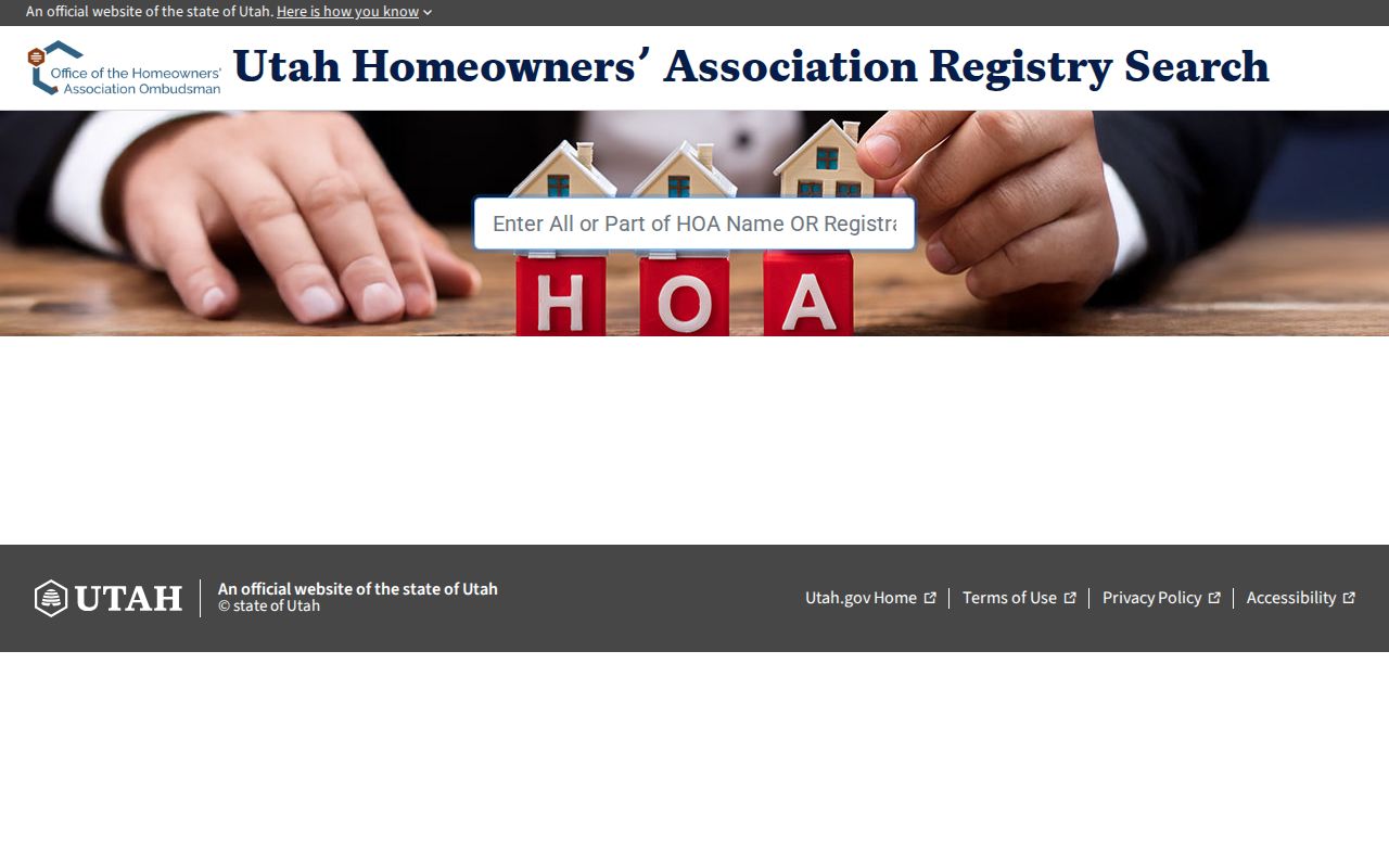 Utah HOA registry search used to identify Eagle Mountain subdivision associations