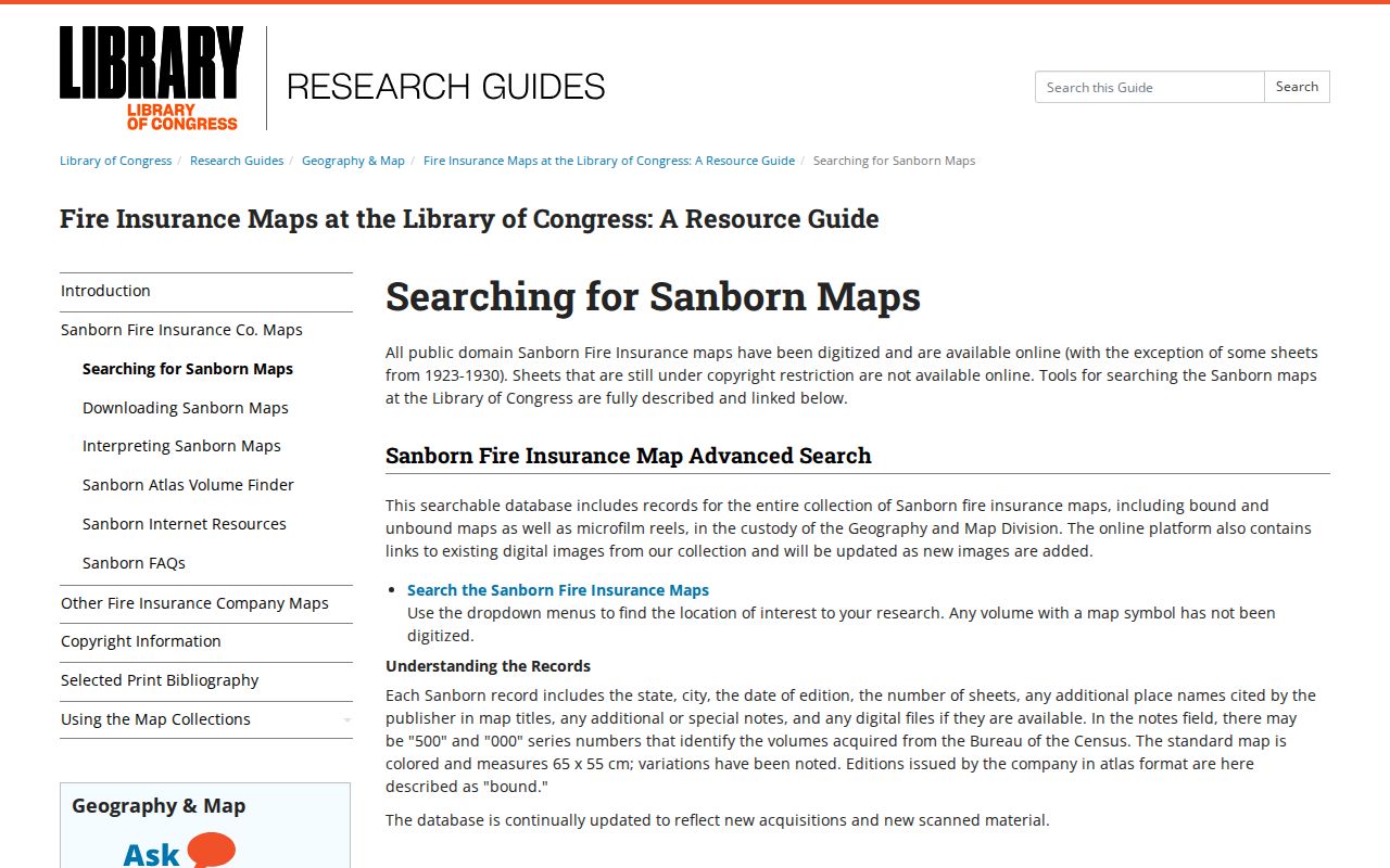 Library of Congress Sanborn map search guide for earlier Utah places