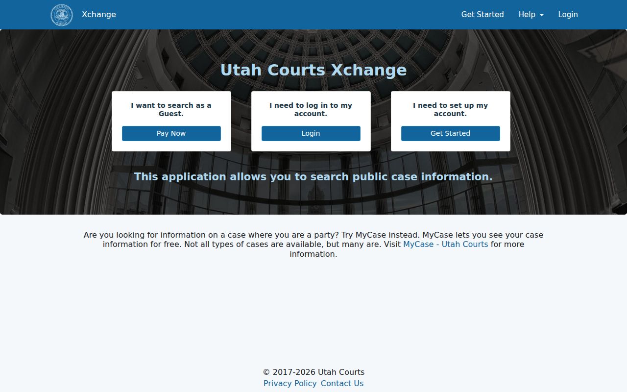 Utah Courts Xchange public case search for Eagle Mountain research