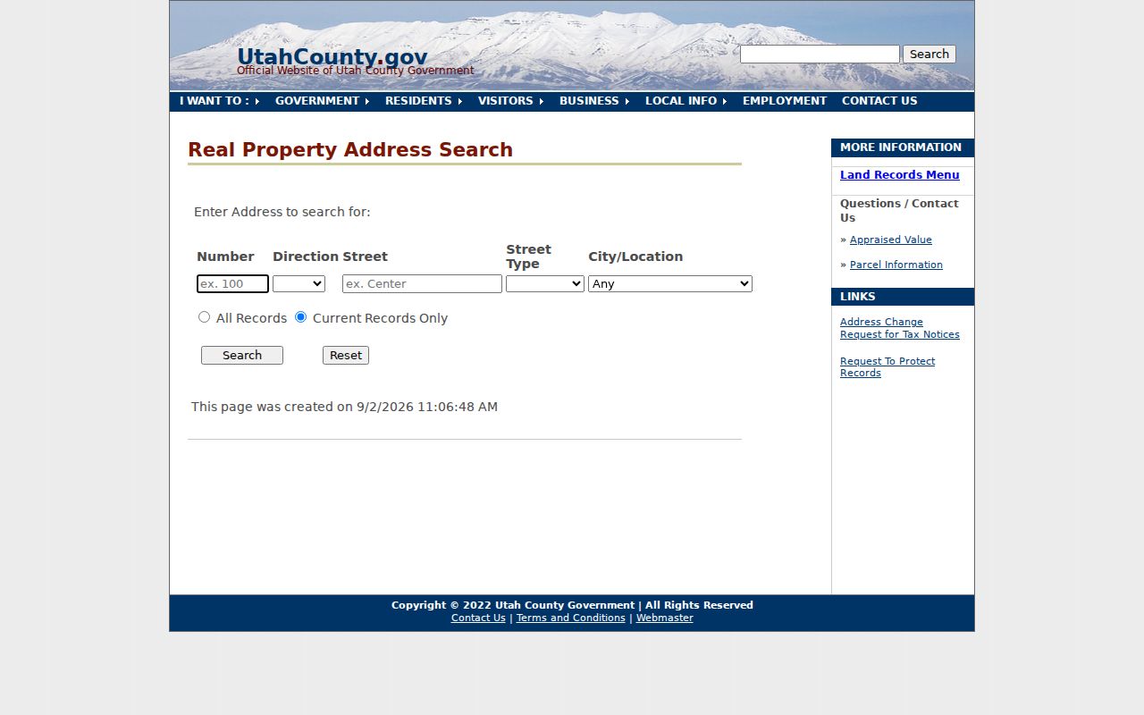 Utah County assessor address search for an Eagle Mountain street