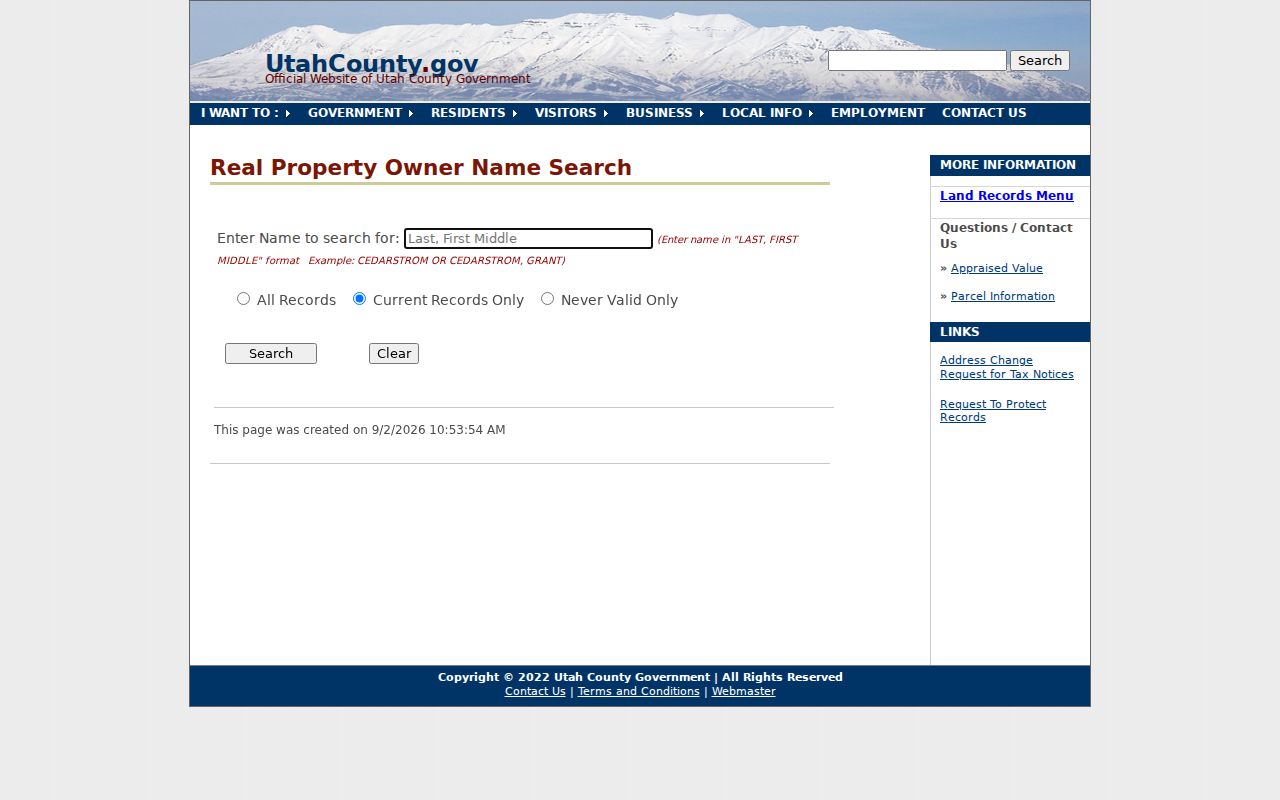 Utah County owner-name search for Eagle Mountain property research