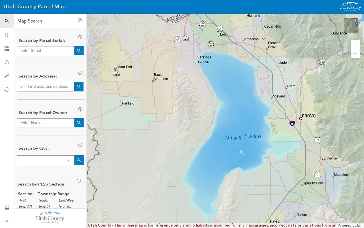 Utah County GIS parcel viewer used to browse Eagle Mountain streets